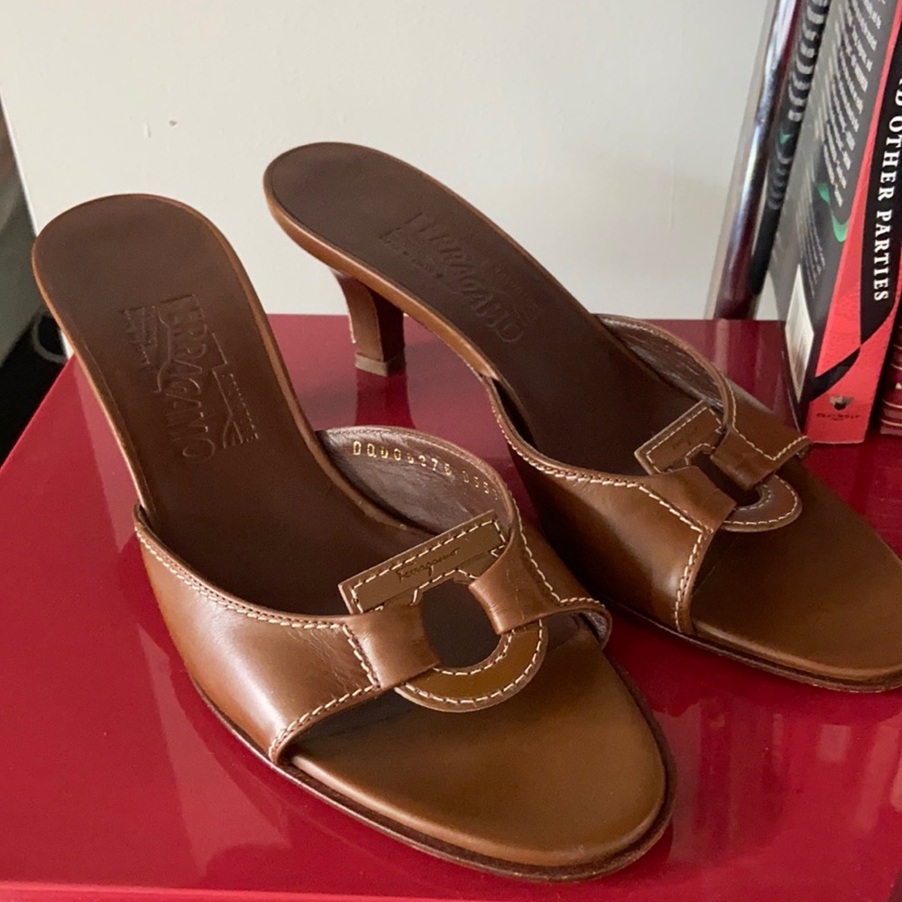 Salvatore Ferragamo Brown Leather Slides
